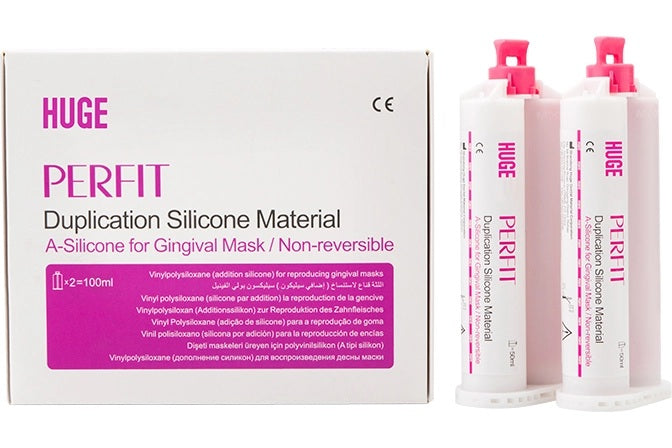 A-SILICONE FOR GINGIVAL MASK, SOFT, Elite Kit, 2×50ml+12 mixers+12 oral tips+ 1×10ml separator HUGE DENTAL