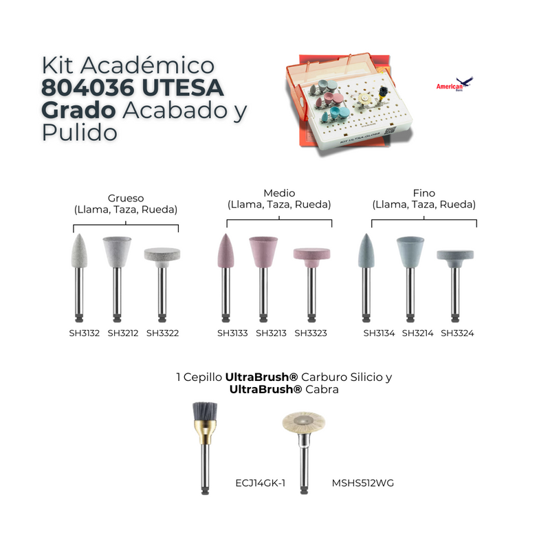 KIT ACADEMICO UTESA GRADO P/TERMINACION Y PULIDO AMERICAN BURRS