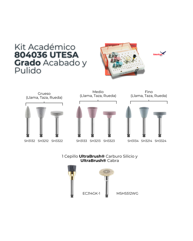KIT ACADEMICO UTESA GRADO P/TERMINACION Y PULIDO AMERICAN BURRS