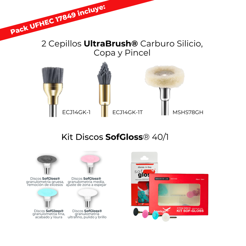 KIT ACADEMICO 17849 UFHEC P/TERMINACION Y PULIDO AMERICAN BURRS (INCLUYE DISCOS SOFGLOSS)