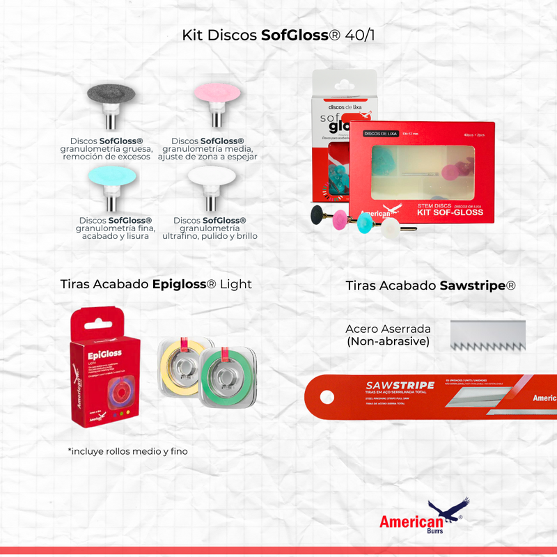 KIT ACADEMICO 16545 P/TERMINACION Y PULIDO AMERICAN BURRS