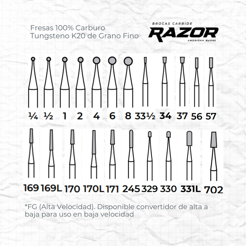 KIT ACADEMICO 839038 FRESAS P/OPERATORIA FG CARBIDE AMERICAN BURRS